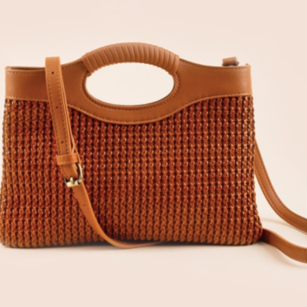 NWT Francesca's Mariam Soft Straw Cut Out Handle Tote/Clutch
